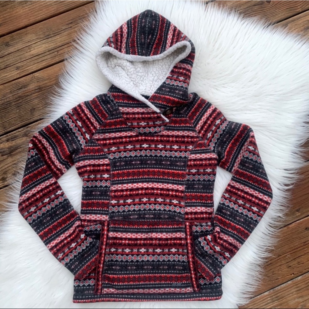 Koppen Girl’s Fleece Lined Red and Black Pullover Hoodie Jacket Size Small